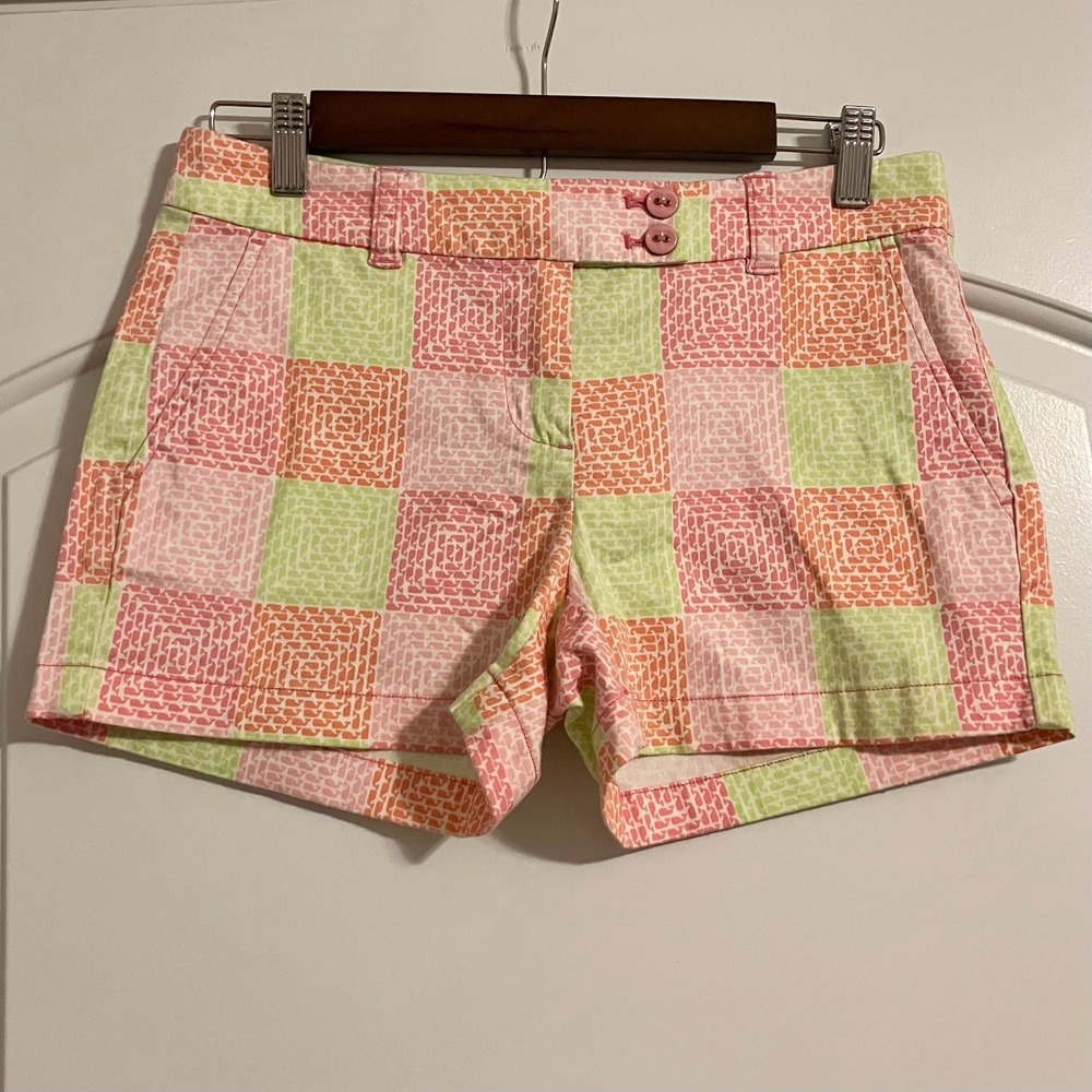 Vineyard Vines Women's Size 0 Green Pink Orange Whale Patchwork Chino Shorts